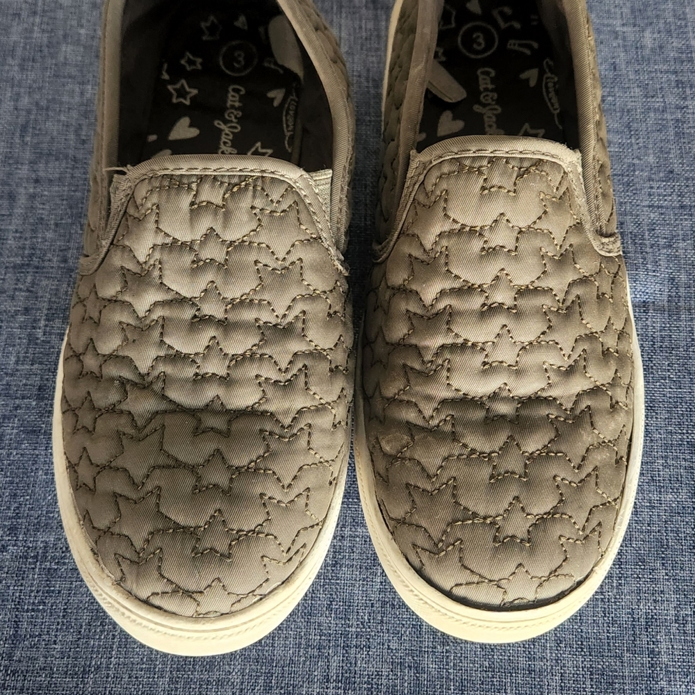 Stitched Green Girls Slip-on Shoes